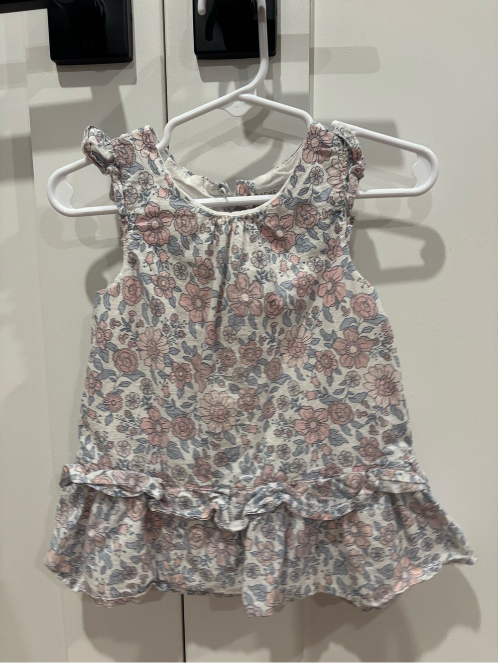Girl's Floral Ruffle Tank Top - Pink & Blue